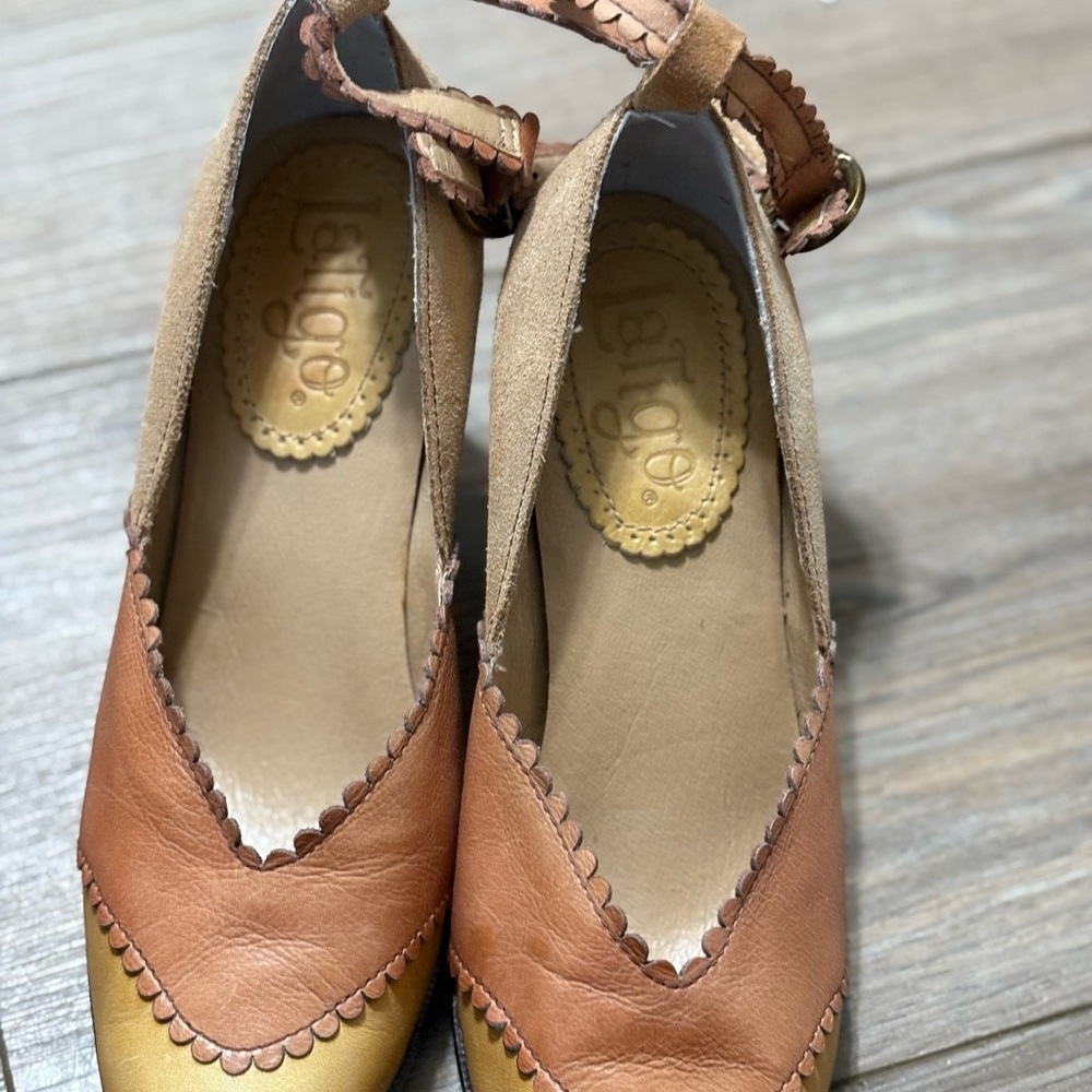 Latigo Harmony ankle strap two colors leather suede heels size 7M